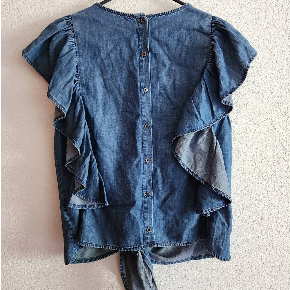 Frame Blue Ruffle Blouse Size Medium - Picture 4 of 16